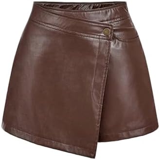 Retro PU Leather Mini Shorts High Rise Asymmetrical Wrap