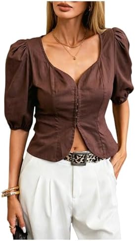 Retro Vintage Puff Sleeve Sweetheart Neck Crop Tops