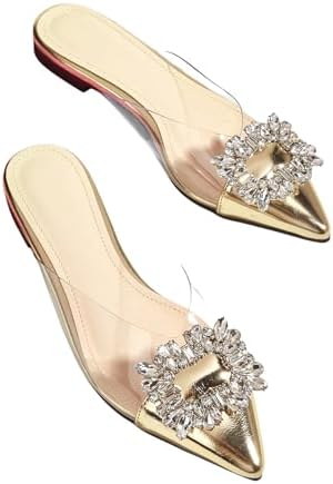 Rhinestone Transparent Closed Pointed Toe Backless Mules