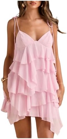 Ruffle Mini Dress Tie Shoulder Sleeveless Cocktail