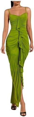 Ruffle Ruched Cami Dress Cocktail Bodycon Maxi Dresses
