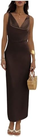 Satin Cowl Neck Maxi Dress Backless Evening Silk Wedding