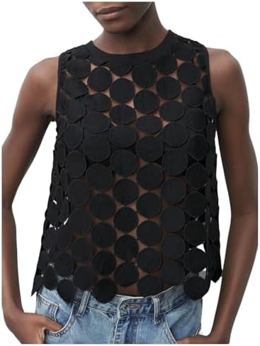 See Through Sleeveless Y2k Tank Top Crew Neck Vest Shirts