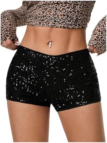 Sequin Low Waist Mini Shorts Sparky Skinny Night Out Hot