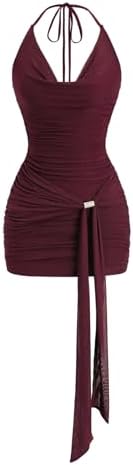 Sexy Halter Draped Neck Ruched Tie Front Mini Dresses