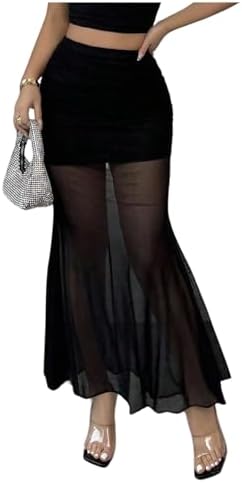 Sheer Mesh Maxi Skirt See Through Fishtail Bodycon
