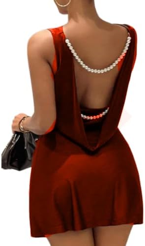 Sleeveless Draped Backless Pearl Chain Mini Cocktail Dress