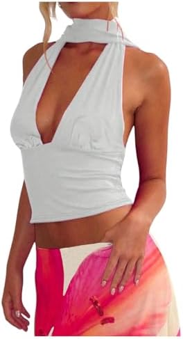 Sleeveless Halter Tops Deep V Neck Going Out Tank Top