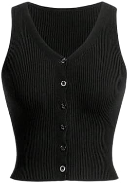 Sleeveless Knitted Sweater Vest Button Down V Neck Fall