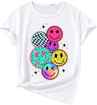 Smiling Face Graphic Crew Neck T Shirt Short Sleeve