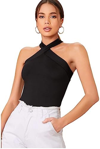 Solid Criss Cross Halter Top Sleeveless Tee Shirt A
