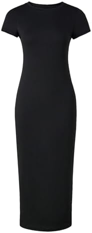 Solid Short Sleeve Crewneck Slim Fit Bodycon Long Dress