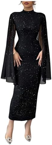 Sparkly Long Dress Slit Long Sleeve Party Cocktail