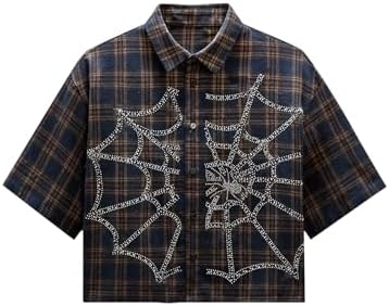 Sparkly Rhinestone Plaid Shirt Short Sleeve Button Down
