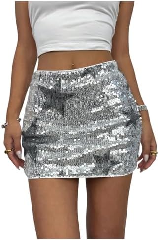 Sparkly Sequin Skirt Y2k Going Out Rave Club Star Glitter