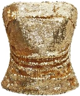 Sparkly Sequin Strapless Tube Top Ruched Sleeveless Club