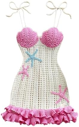 Starfish Tie Shoulder Sweater Dress Layered Ruffle Beach