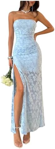 Strapless High Split Bodycon Wedding Guest Maxi Dress