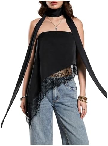 Strapless Tube Tops Lace Asymmetrical Hem Going Out Tops