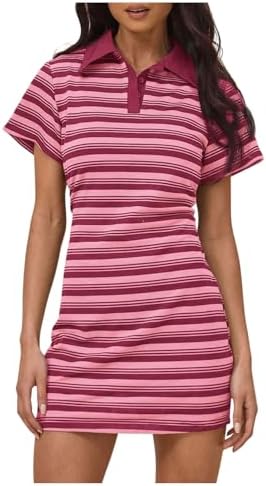 Striped Collar Neck T Shirt Dress Short Sleeve Summer