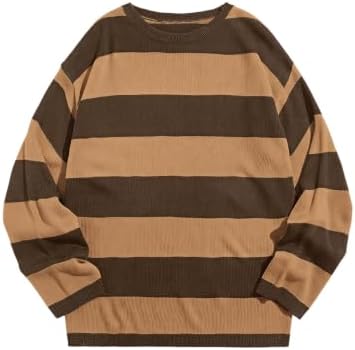 Striped Pullover Sweater Colorblock Crew Neck Knit Casual
