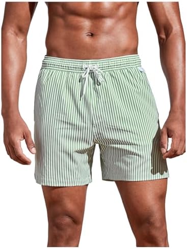 Striped Swim Trunks Drawstring Waist Board Shorts Beach