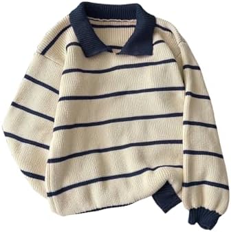 Striped Vintage Preppy Oversized Collared Knit Sweaters