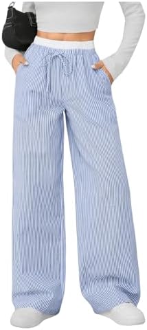 Striped Wide Leg Pants High Elastic Waist Casual Trousers