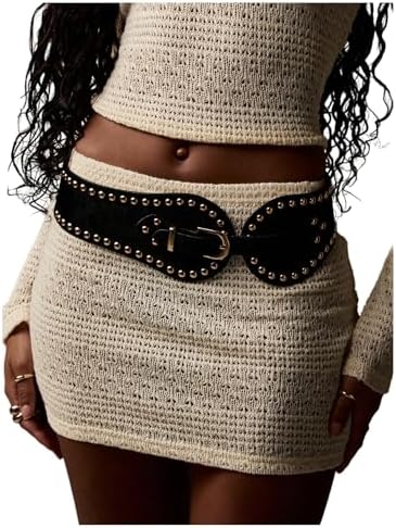 Studded Wide Waist Belt Music Festival Rivet PU Belt for