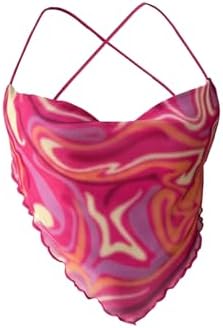 Summer Beach Vacation Concert Marble Halter Crop Top Tie