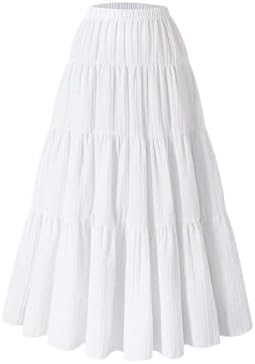 Summer Beach Vacation Flowy Maxi Skirt Elastic Waist