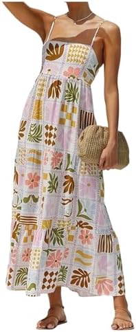 Summer Boho Spaghetti Strap Maxi Dresses Shirred Beach