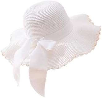 Summer Bow Tie Straw Hats Wide Brim Foldable Sun