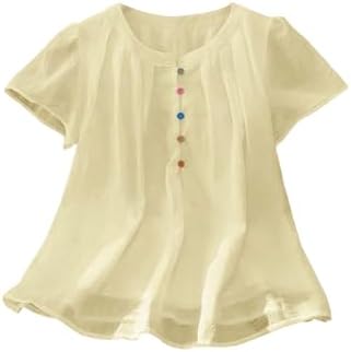 Summer Button Down Shirts Casual Short Sleeve Crew Neck