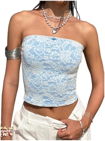 Summer Floral Lace Strapless Tube Tops Bandeau Beach