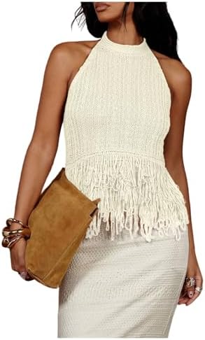 Summer Fringe Trim Sweater Vest Sleeveless Knitted Going
