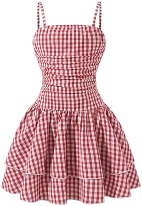 Summer Gingham Cami Short Dress