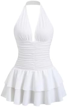 Summer Halter Dress Ruched Layered Ruffle Going Out A