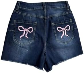 Summer High Waisted Skinny Denim Shorts Bow Embroidery