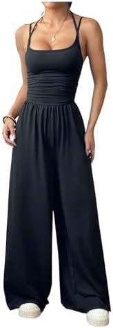 Summer Jumpsuit Romper Spaghetti Strap Wide Leg Baggy
