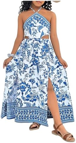 Summer Long Dress Cut Out Halter Neck Slit Beach Vacation