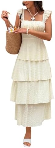 Summer Long Dress Square Neck Tiered Layered Beach