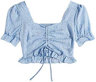 Summer Square Neck Schiffy Drawstring Front Crop Top