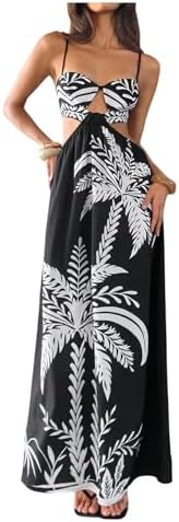 Summer Tropical Boho Maxi Dress Cut Out Bow Backless