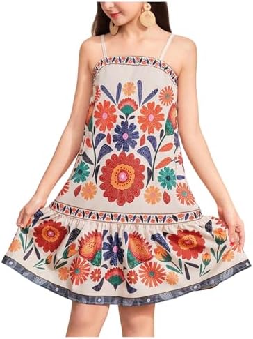 Summer Tropical Cami Dress Spaghetti Strap Ruffle Hem