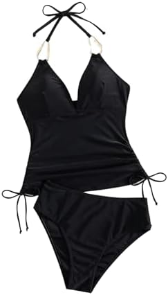 Tankini Swimsuits Drawstring Side Halter High Waisted