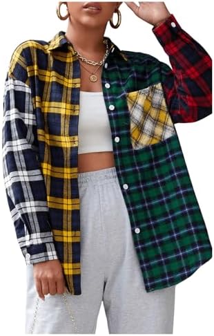 Tartan Long Sleeve Plaid Button Down Shirts Y2k Tops