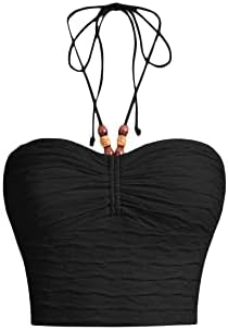 Tie Backless Sleeveless Ruched Knitted Halter Crop Top