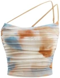 Tie Dye Cut Out One Shoulder Ruched Crop Cami Top