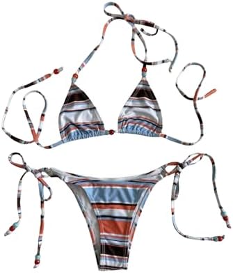 Triangle Bikini Sets Striped Halter Swimsuit Tie Side 2